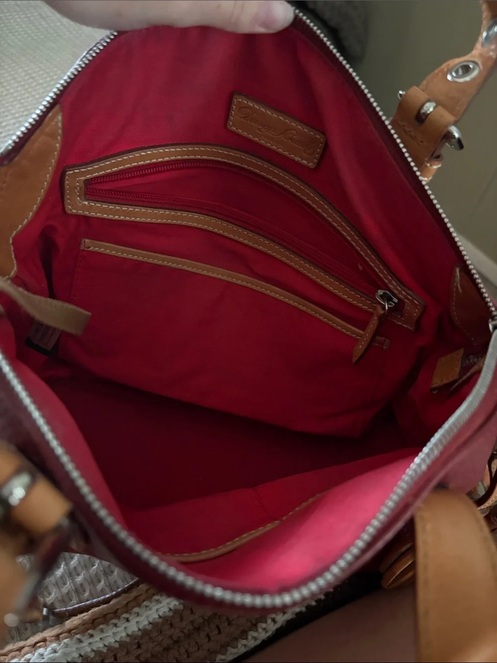 Women's Red Leather Satchel with Tan Trim